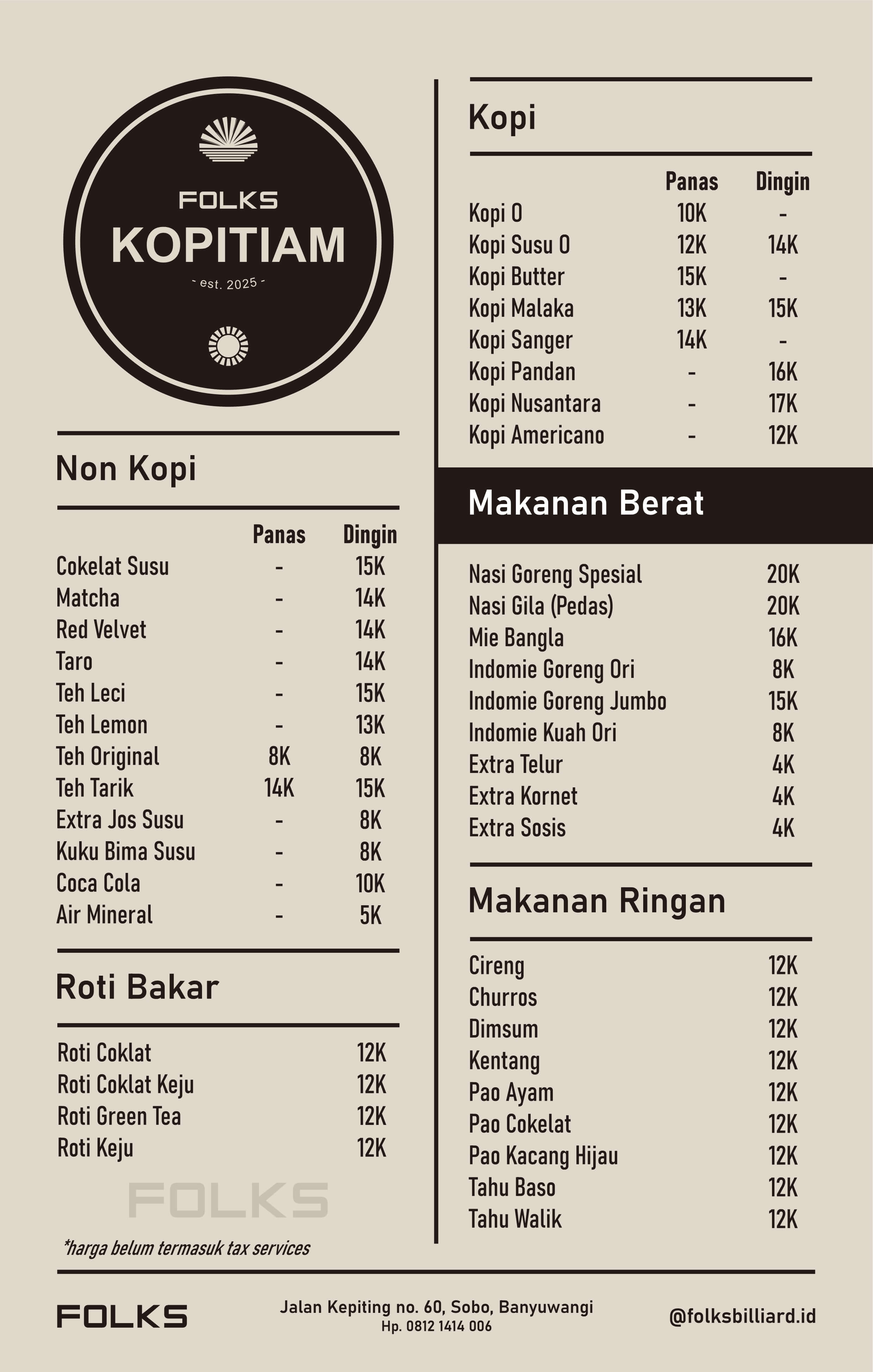 Menu Folks Kopitiam
